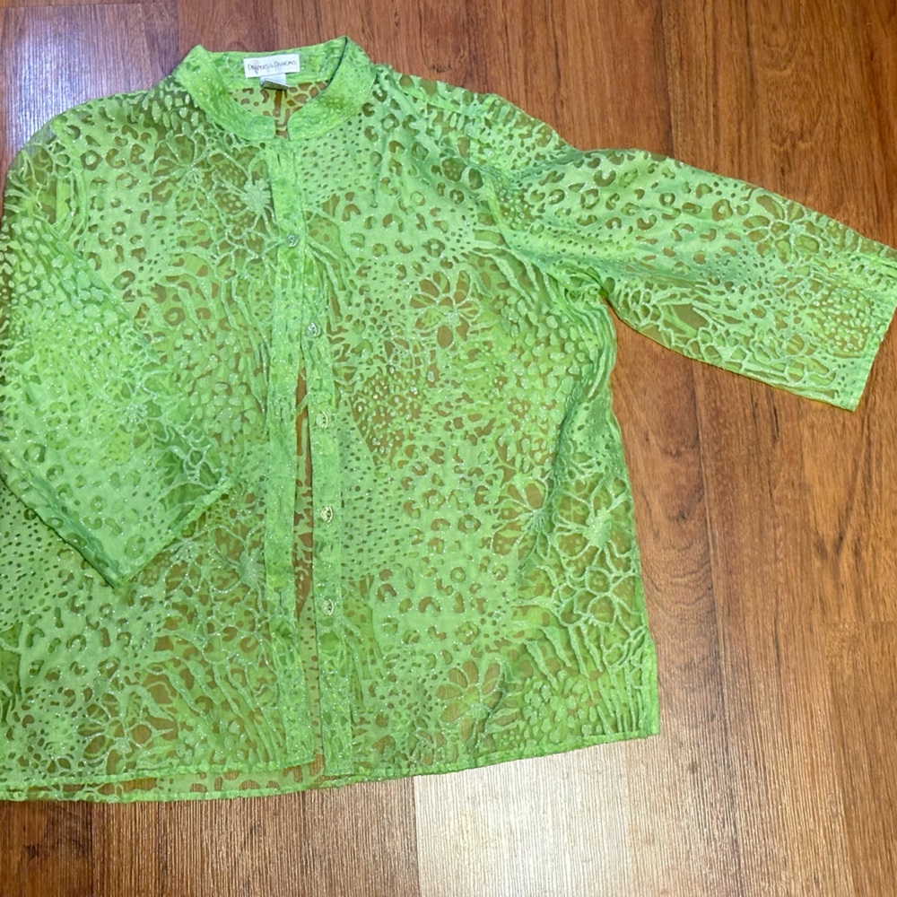 Green Iridescent & Sparkling Animal Printed Button Blouse - Drapers & Damons